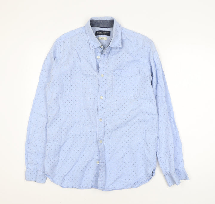 Jack & Jones Men's Blue Geometric Cotton Long Sleeve Shirt M