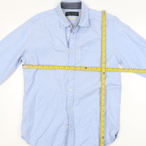 Jack & Jones Men's Blue Geometric Cotton Long Sleeve Shirt M