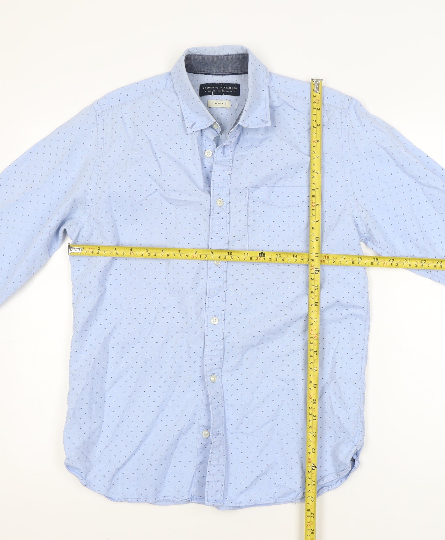 Jack & Jones Men's Blue Geometric Cotton Long Sleeve Shirt M