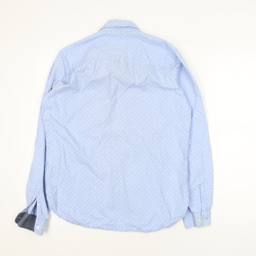 Jack & Jones Men's Blue Geometric Cotton Long Sleeve Shirt M