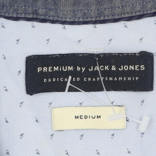 Jack & Jones Men's Blue Geometric Cotton Long Sleeve Shirt M