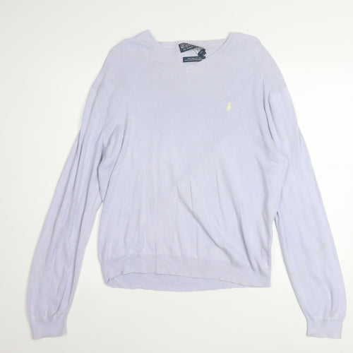 Ralph Lauren Men's Purple V-Neck Cotton Jumper M Classic Fit