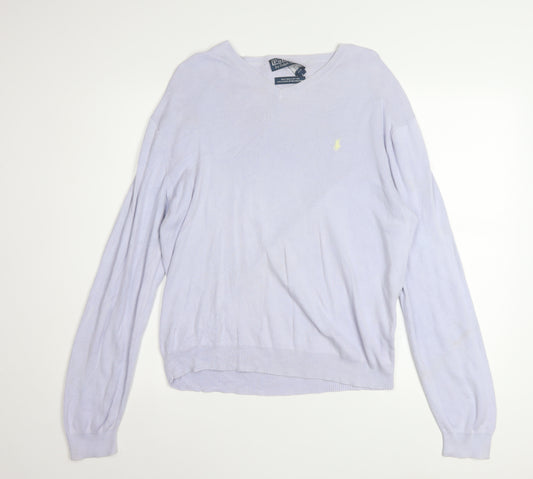 Ralph Lauren Men's Purple V-Neck Cotton Jumper M Classic Fit