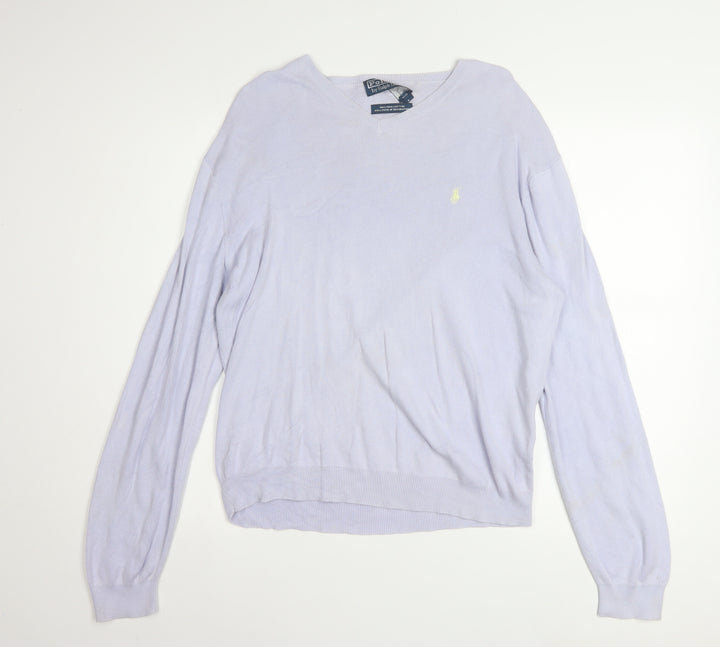 Ralph Lauren Men's Purple V-Neck Cotton Jumper M Classic Fit