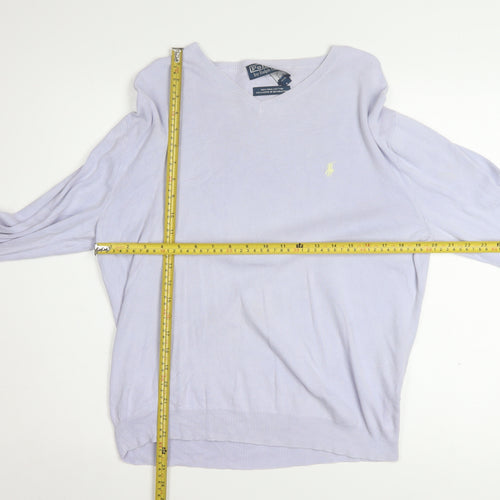 Ralph Lauren Men's Purple V-Neck Cotton Jumper M Classic Fit