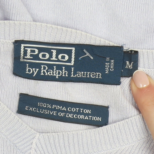 Ralph Lauren Men's Purple V-Neck Cotton Jumper M Classic Fit