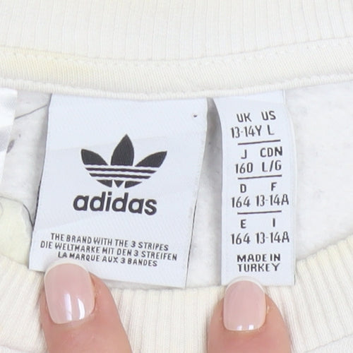 Adidas Boys Beige Crew Neck Pullover Sweatshirt L 13-14 Years
