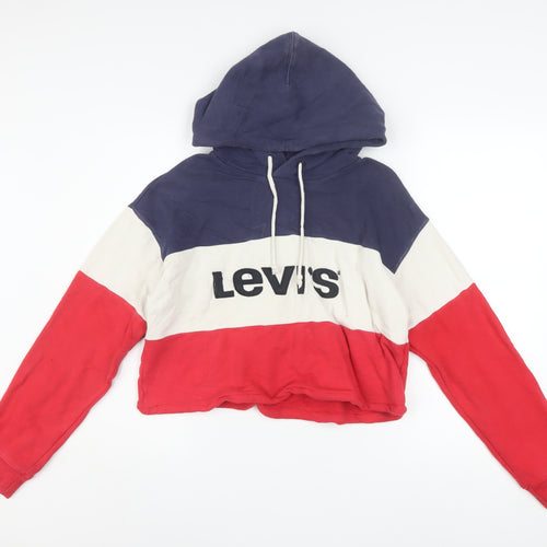 Levi's Women's Red White Blue Cropped Hoodie XS Cotton Colourblock