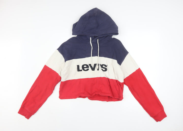 Levi's Women's Red White Blue Cropped Hoodie XS Cotton Colourblock
