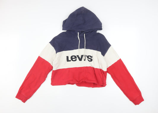 Levi's Women's Red White Blue Cropped Hoodie XS Cotton Colourblock