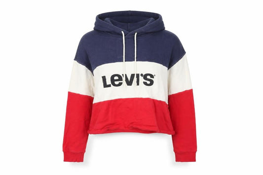 Front view of Levi's Women's Red White Blue Cropped Hoodie XS Cotton Colourblock