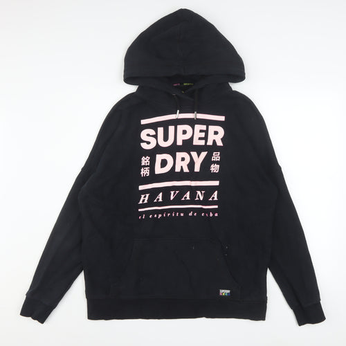 Superdry Women Black Pink Havana Hoodie UK 10 Graphic Cotton Blend
