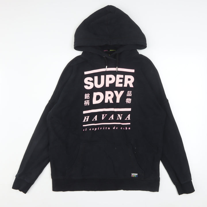 Superdry Women Black Pink Havana Hoodie UK 10 Graphic Cotton Blend