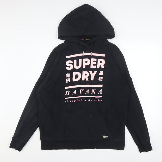 Superdry Women Black Pink Havana Hoodie UK 10 Graphic Cotton Blend