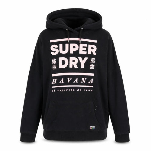 Superdry Women Black Pink Havana Hoodie UK 10 Graphic Cotton Blend