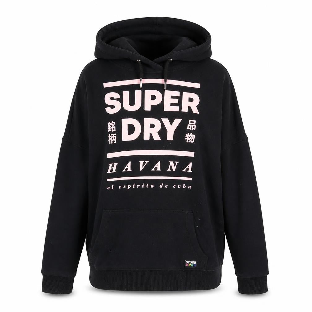 Superdry Women Black Pink Havana Hoodie UK 10 Graphic Cotton Blend