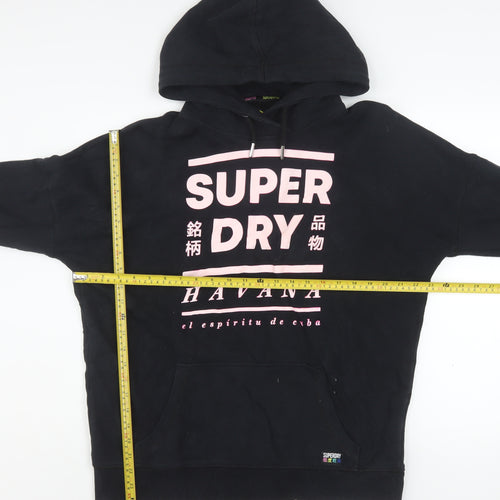 Superdry Women Black Pink Havana Hoodie UK 10 Graphic Cotton Blend