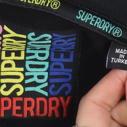 Superdry Women Black Pink Havana Hoodie UK 10 Graphic Cotton Blend