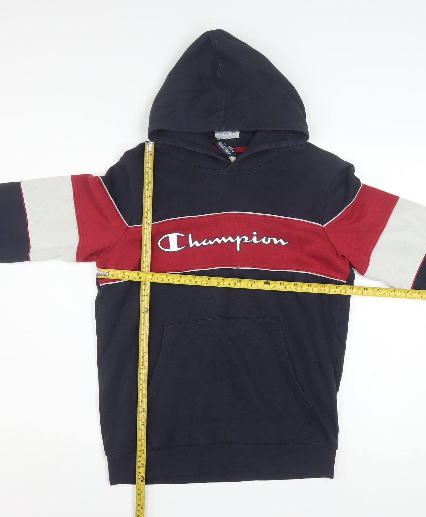 Champion Boys Navy Red Colourblock Pullover Hoodie Size 13-14 Years