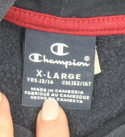 Champion Boys Navy Red Colourblock Pullover Hoodie Size 13-14 Years