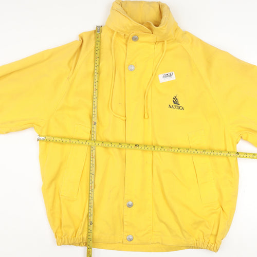 Nautica Men's Yellow Cotton Windbreaker Jacket L Retro Hooded