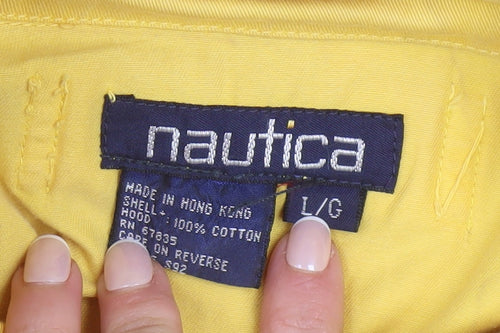 Nautica Men's Yellow Cotton Windbreaker Jacket L Retro Hooded