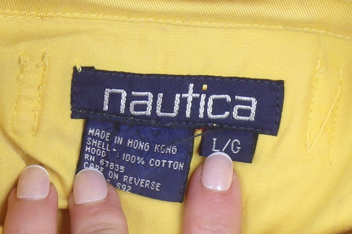 Nautica Men's Yellow Cotton Windbreaker Jacket L Retro Hooded