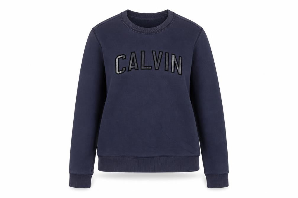 Front view of Calvin Klein Jeans women’s navy blue cotton sweatshirt m