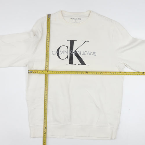 Calvin Klein Jeans Men's White Logo Sweatshirt M Pullover Crew Neck
