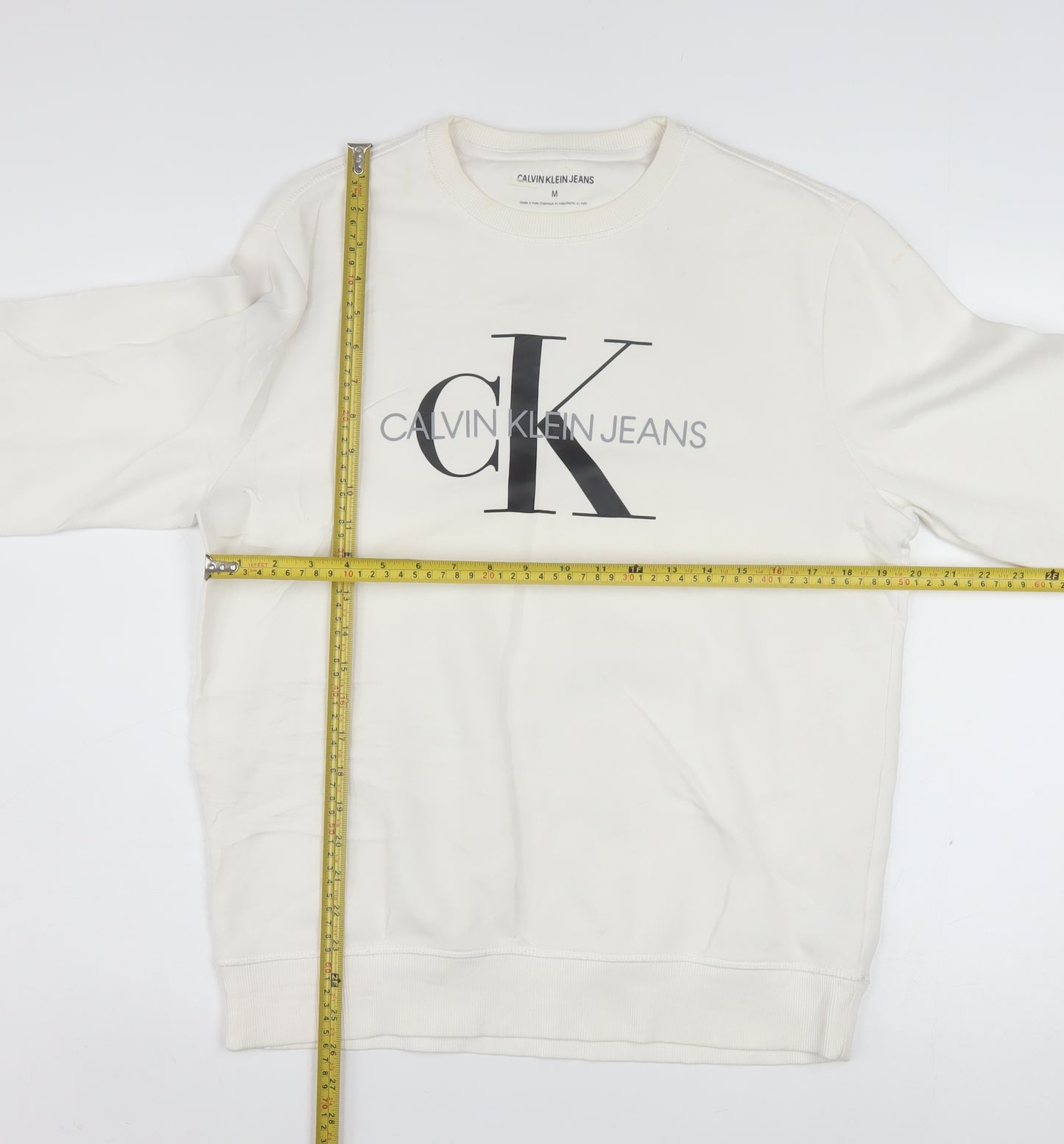 Calvin Klein Jeans Men's White Logo Sweatshirt M Pullover Crew Neck