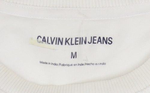Calvin Klein Jeans Men's White Logo Sweatshirt M Pullover Crew Neck