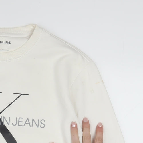 Calvin Klein Jeans Men's White Logo Sweatshirt M Pullover Crew Neck