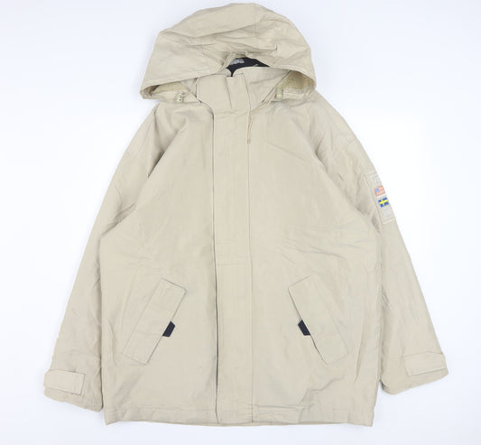 JM Sport Men's Beige Hooded Waterproof Parka Jacket Size M