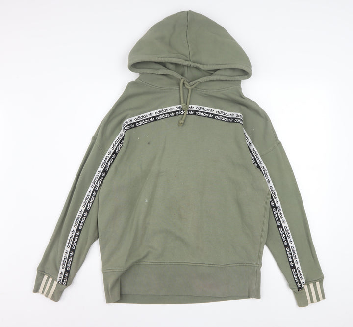 Adidas Womens Green Pullover Hoodie Size 10 Cotton Blend Casual