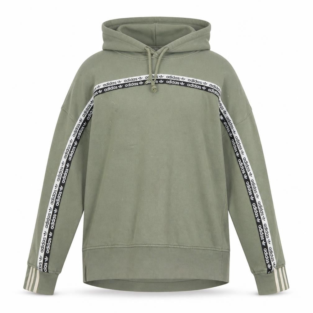 Front view of Adidas women’s green pullover hoodie, size UK 10, cotton blend casual