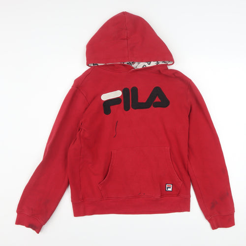 Fila Boys Red XL Hoodie Pullover Cotton Blend Logo Hooded Sweatshirt