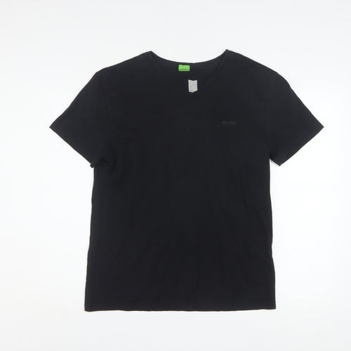 Hugo Boss Men Black Slim Fit V-Neck Cotton T-Shirt Size L