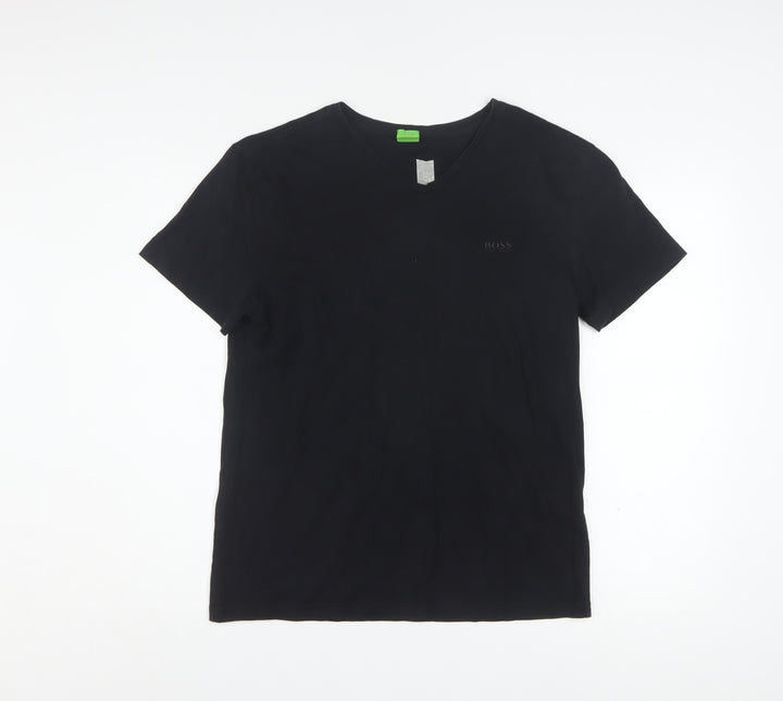 Hugo Boss Men Black Slim Fit V-Neck Cotton T-Shirt Size L
