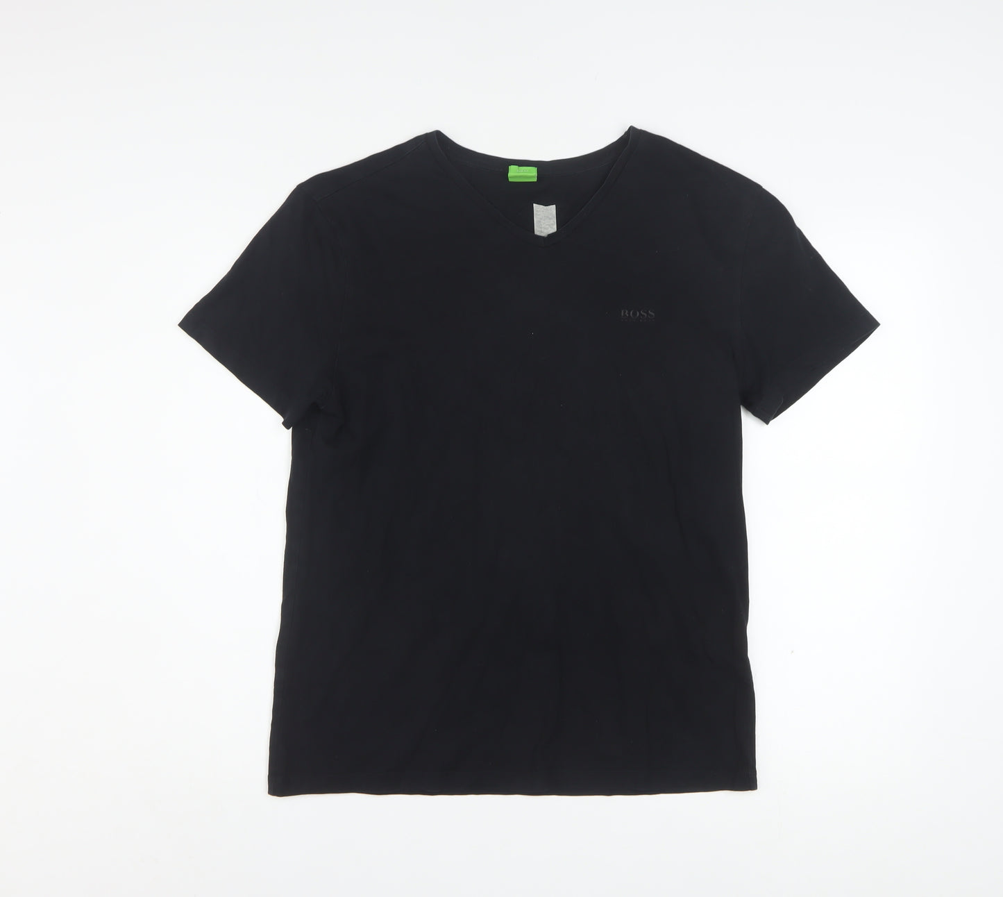 Hugo Boss Men Black Slim Fit V-Neck Cotton T-Shirt Size L