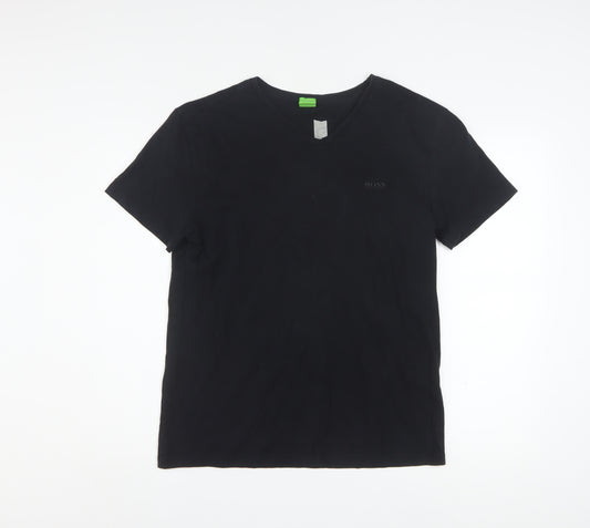 Hugo Boss Men Black Slim Fit V-Neck Cotton T-Shirt Size L