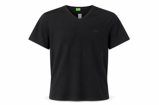 Front view of Hugo Boss Men Black Slim Fit V-Neck Cotton T-Shirt, size L