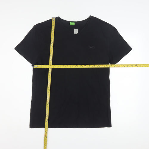 Hugo Boss Men Black Slim Fit V-Neck Cotton T-Shirt Size L