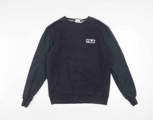 FILA Men's Black Medium Pullover Sweatshirt Crew Neck Logo Sportswear