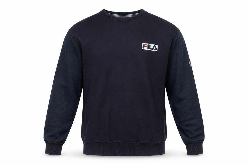 Front view of Fila Men's Black Medium Pullover Sweatshirt Crew Neck Logo Sportswear