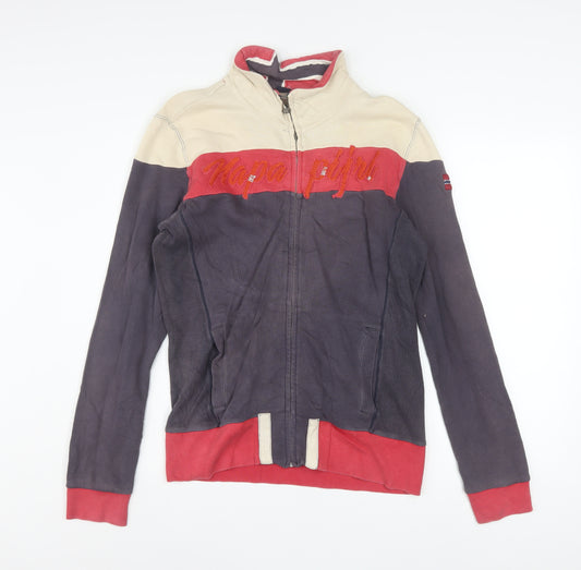 Napapijri Men's Beige Red Blue Track Jacket Size M Full Zip Cotton