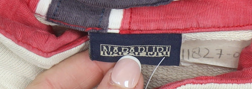 Napapijri Men's Beige Red Blue Track Jacket Size M Full Zip Cotton