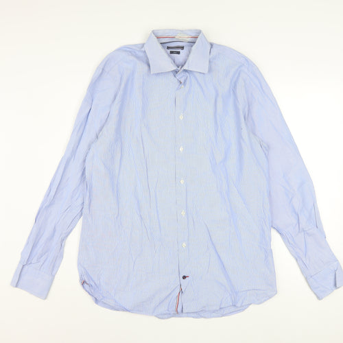 Tommy Hilfiger Men's Blue Striped Slim Fit Long Sleeve Button-Up Shirt Size 16