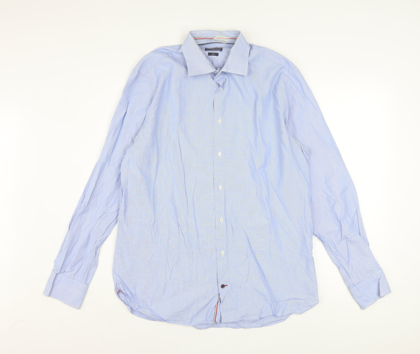 Tommy Hilfiger Men's Blue Striped Slim Fit Long Sleeve Button-Up Shirt Size 16