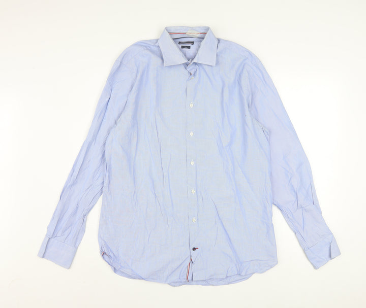 Tommy Hilfiger Men's Blue Striped Slim Fit Long Sleeve Button-Up Shirt Size 16
