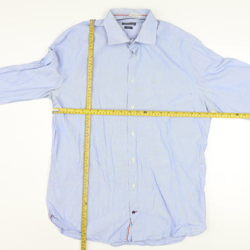 Tommy Hilfiger Men's Blue Striped Slim Fit Long Sleeve Button-Up Shirt Size 16
